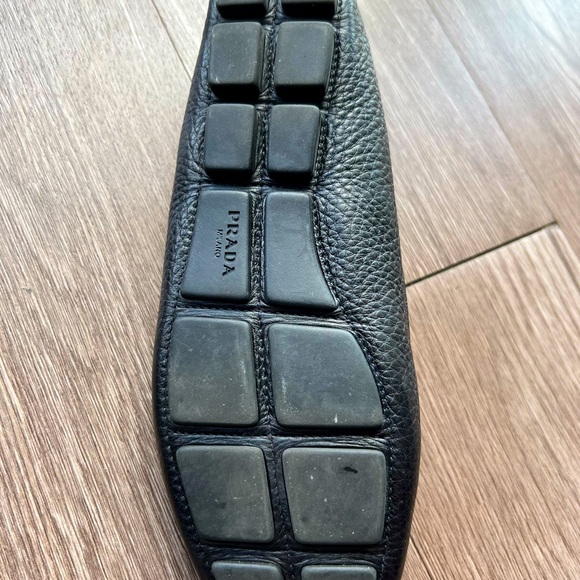 Prada Pebbled Leather Bow Driving Loafers - Black - Picture 8 of 9